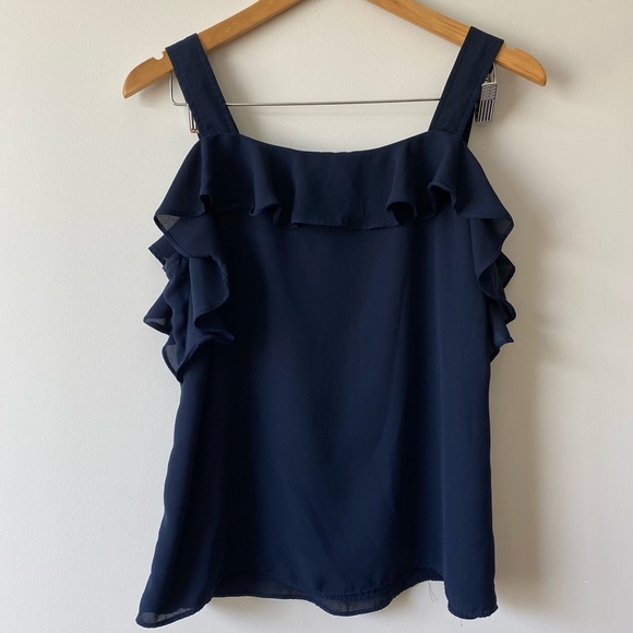 Banana Republic Ruffle Square Neck Tank Blue - Picture 2 of 7